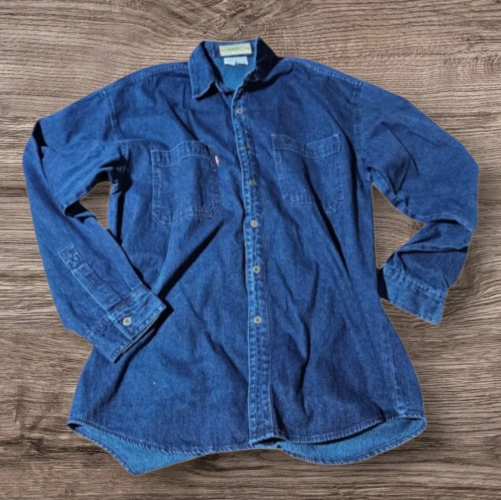 Vintage MARIO Denim Flannel L Shirt Button Up Ralph Lauren Carhartt Wrangler 90s - Picture 13 of 13